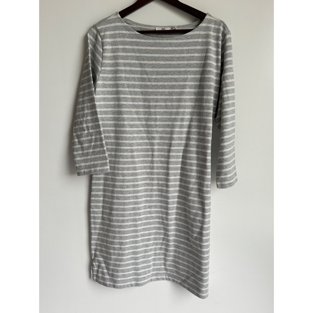 Vineyard Vines Grey White Striped Cotton Shift Dress Medium coastal preppy